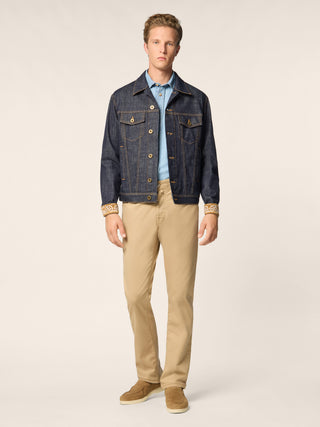Bard Regular-Slim 5 Pocket Pants in Dark Beige Cotton and Lyocell Stretch Twill 3