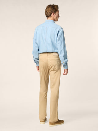 Bard Regular-Slim 5 Pocket Pants in Dark Beige Cotton and Lyocell Stretch Twill 4