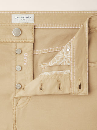 Bard Regular-Slim 5 Pocket Pants in Dark Beige Cotton and Lyocell Stretch Twill 5