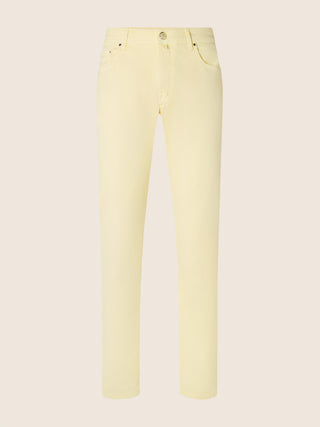 Bard Regular-Slim 5 Pocket Pants in Light Yellow Cotton and Lyocell Stretch Twill