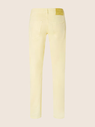 Bard Regular-Slim 5 Pocket Pants in Light Yellow Cotton and Lyocell Stretch Twill 3
