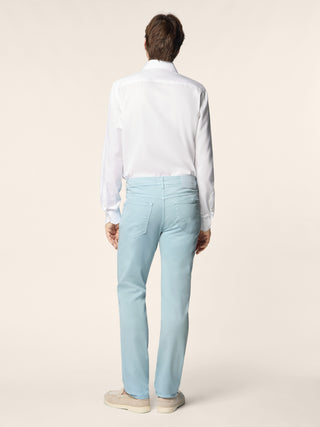 Bard Regular-Slim 5 Pocket Pants in Sky Blue Cotton and Lyocell Stretch Twill 4