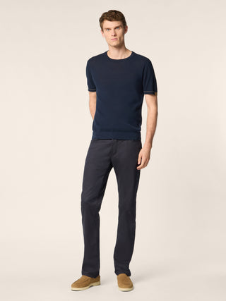 Bard Regular-Slim 5 Pocket Pants in Navy Blue Cotton and Lyocell Stretch Twill 3