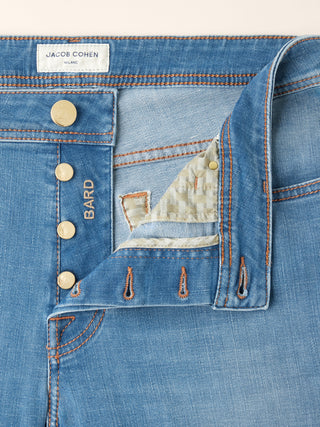 Bard Regular-Slim 5 Pocket Jeans in Medium Blue Super Stretch Denim with Vintage Wash 5