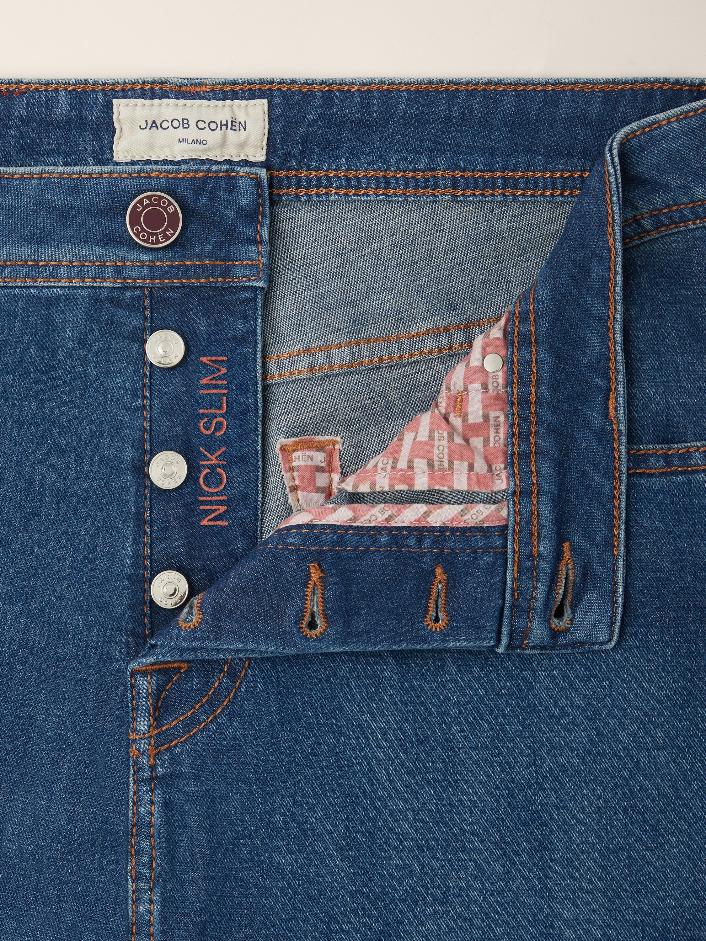 Nick Slim 5 Pocket Jeans in Medium Blue Power Stretch Denim with