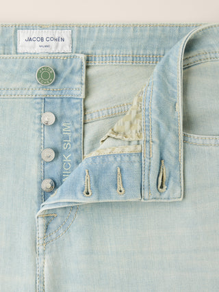 Jeans 5 tasche Nick Slim super-slim in denim power stretch blu chiaro lavaggio vintage 5