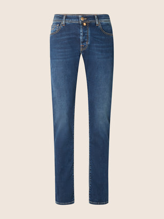 Nick Slim Super-Slim 5 Pocket Jeans in Dark Blue Stretch Soft Denim with Vintage Wash