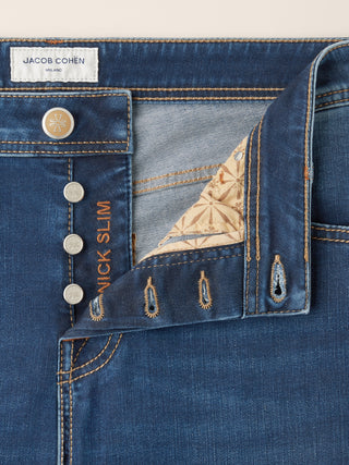 Jeans 5 tasche Nick Slim super-slim in denim stretch soft blu scuro lavaggio vintage 5
