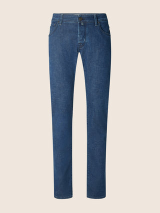 Nick Slim Super-Slim 5 Pocket Jeans in Dark Blue Stretch Soft Denim with Vintage Wash