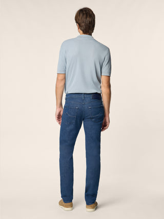 Nick Slim Super-Slim 5 Pocket Jeans in Dark Blue Stretch Soft Denim with Vintage Wash 4