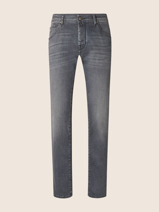 Bard Fast Regular-Slim 5 Pocket Jeans in Dark Grey Super Stretch Denim with Vintage Wash