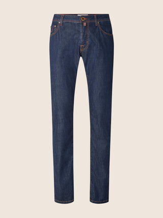 Bard Regular-Slim 5 Pocket Jeans in Dark Blue Power Stretch Denim with Rinse Wash