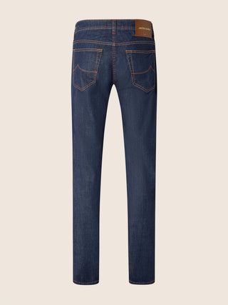 Bard Regular-Slim 5 Pocket Jeans in Dark Blue Power Stretch Denim with Rinse Wash 3