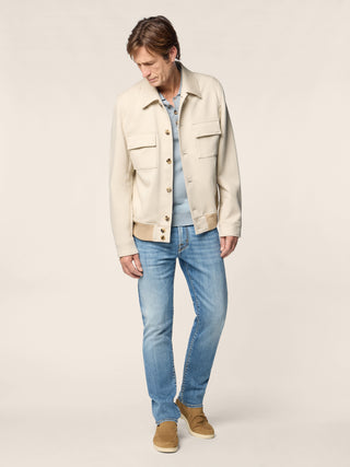 Bard Regular-Slim 5 Pocket Jeans in Medium Blue Super Stretch Denim with Vintage Wash 3