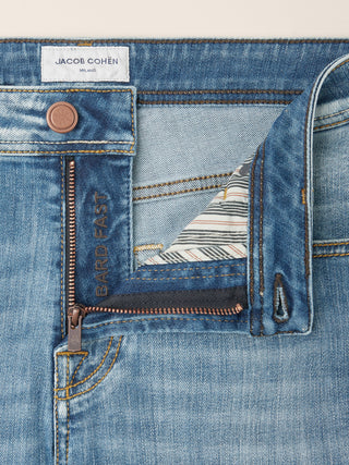 Bard Regular-Slim 5 Pocket Jeans in Medium Blue Super Stretch Denim with Vintage Wash 5