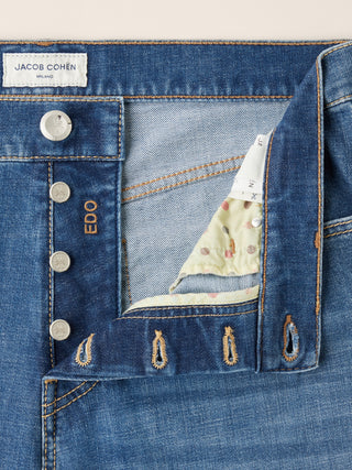 Edo Regular-Straight 5 Pocket Jeans in Medium Blue Comfort Denim with Vintage Wash 5