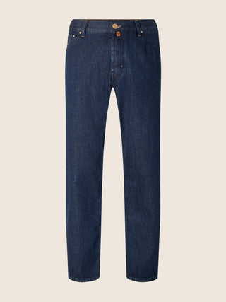 Edo Regular-Straight 5 Pocket Jeans in Blue Denim with Rinse Wash