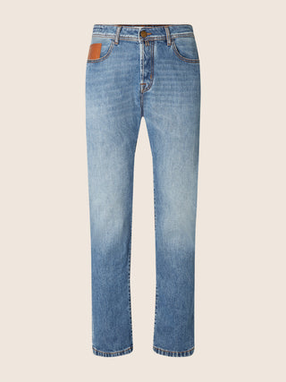 David Bootcut 5 Pocket Jeans in Medium Blue Comfort Denim with Vintage Wash