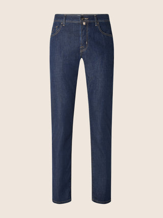 Bard Regular-Slim 5 Pocket Jeans in Dark Blue Power Stretch Denim with Rinse Wash
