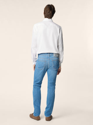 Bard Regular-Slim 5 Pocket Jeans in Light Blue Power Stretch Denim with Vintage Wash 4