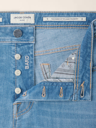Bard Regular-Slim 5 Pocket Jeans in Light Blue Power Stretch Denim with Vintage Wash 5