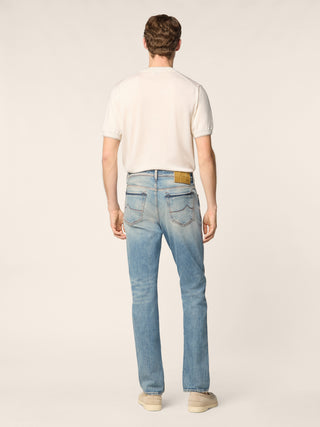 Bard LTD Regular-Slim 5 Pocket Jeans in Medium Blue Power Stretch Denim with Vintage Wash 4