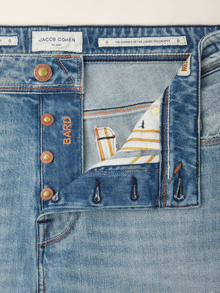 Bard LTD Regular-Slim 5 Pocket Jeans in Medium Blue Power Stretch Denim with Vintage Wash 5