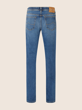Nick Slim 5 Pocket Jeans in Medium Blue Super Stretch Soft Denim with Vintage Wash 3
