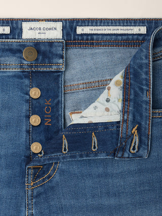 Nick Slim 5 Pocket Jeans in Medium Blue Super Stretch Soft Denim with Vintage Wash 4