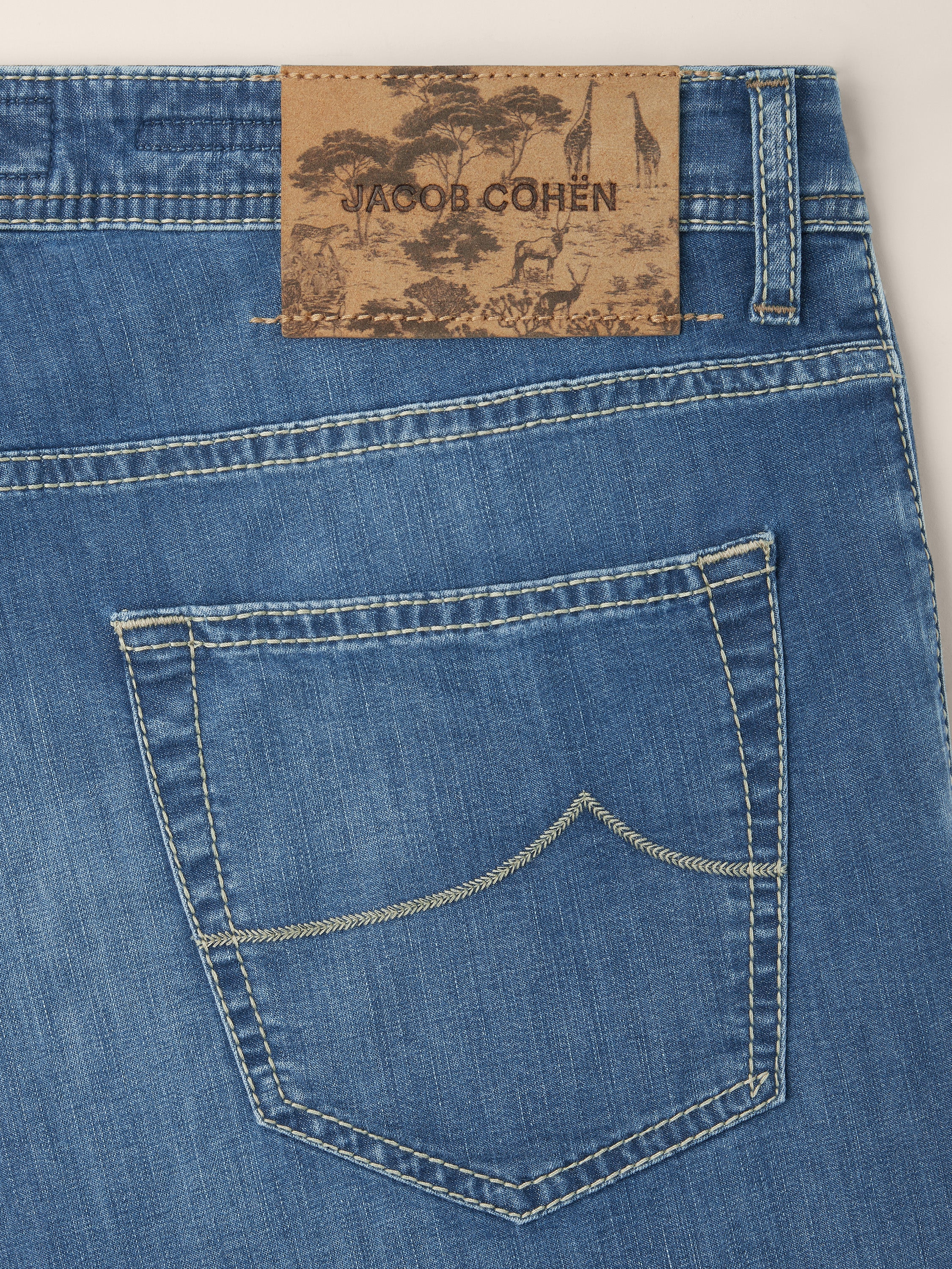 Nick Slim 5 Pocket Jeans in Medium Blue Power Stretch Denim with