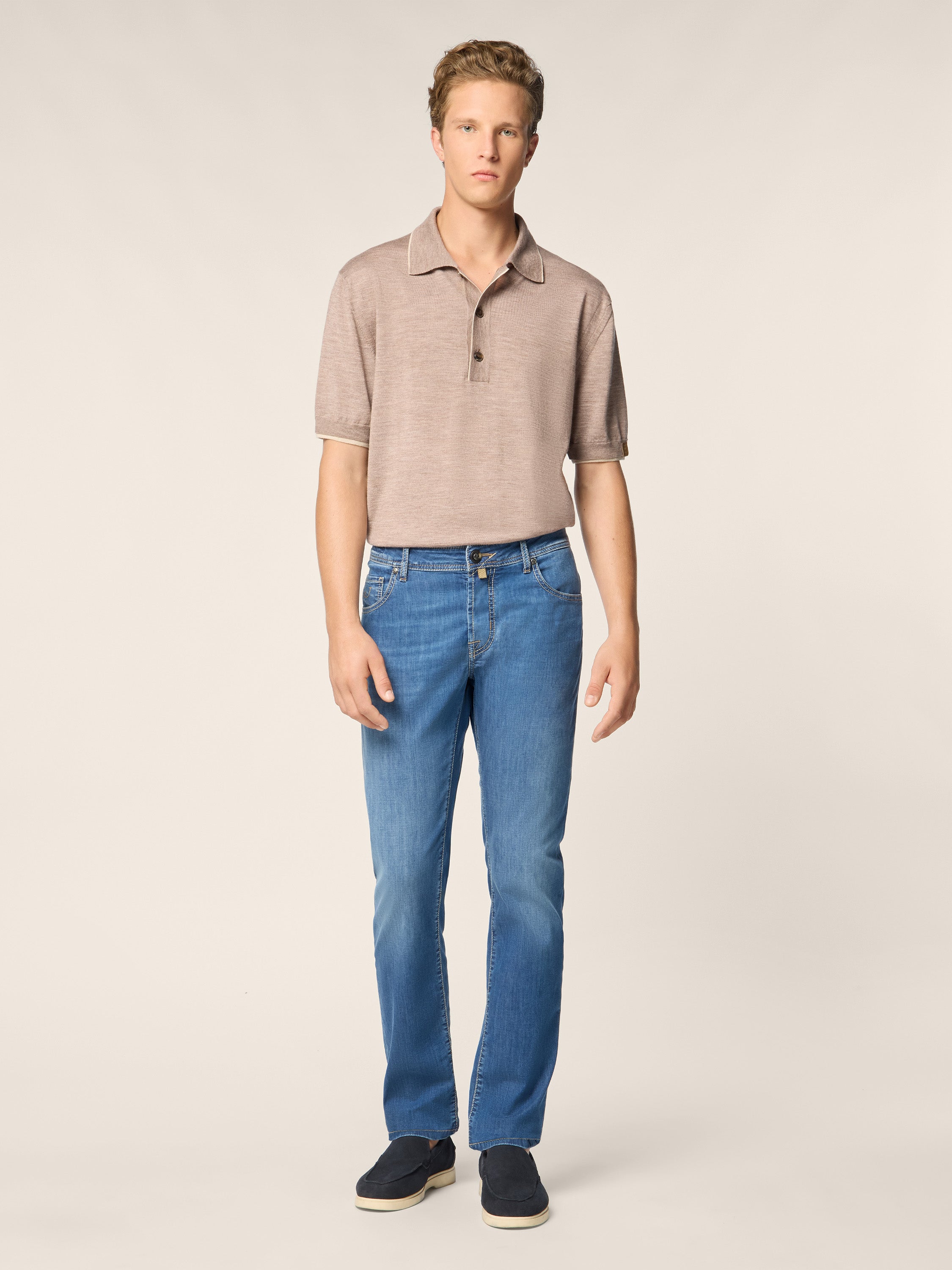 Nick Slim 5 Pocket Jeans in Medium Blue Power Stretch Denim with