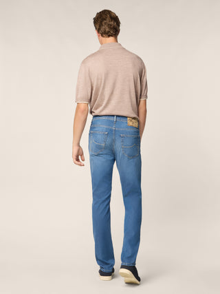 Nick Slim 5 Pocket Jeans in Medium Blue Power Stretch Denim with Vintage Wash 4