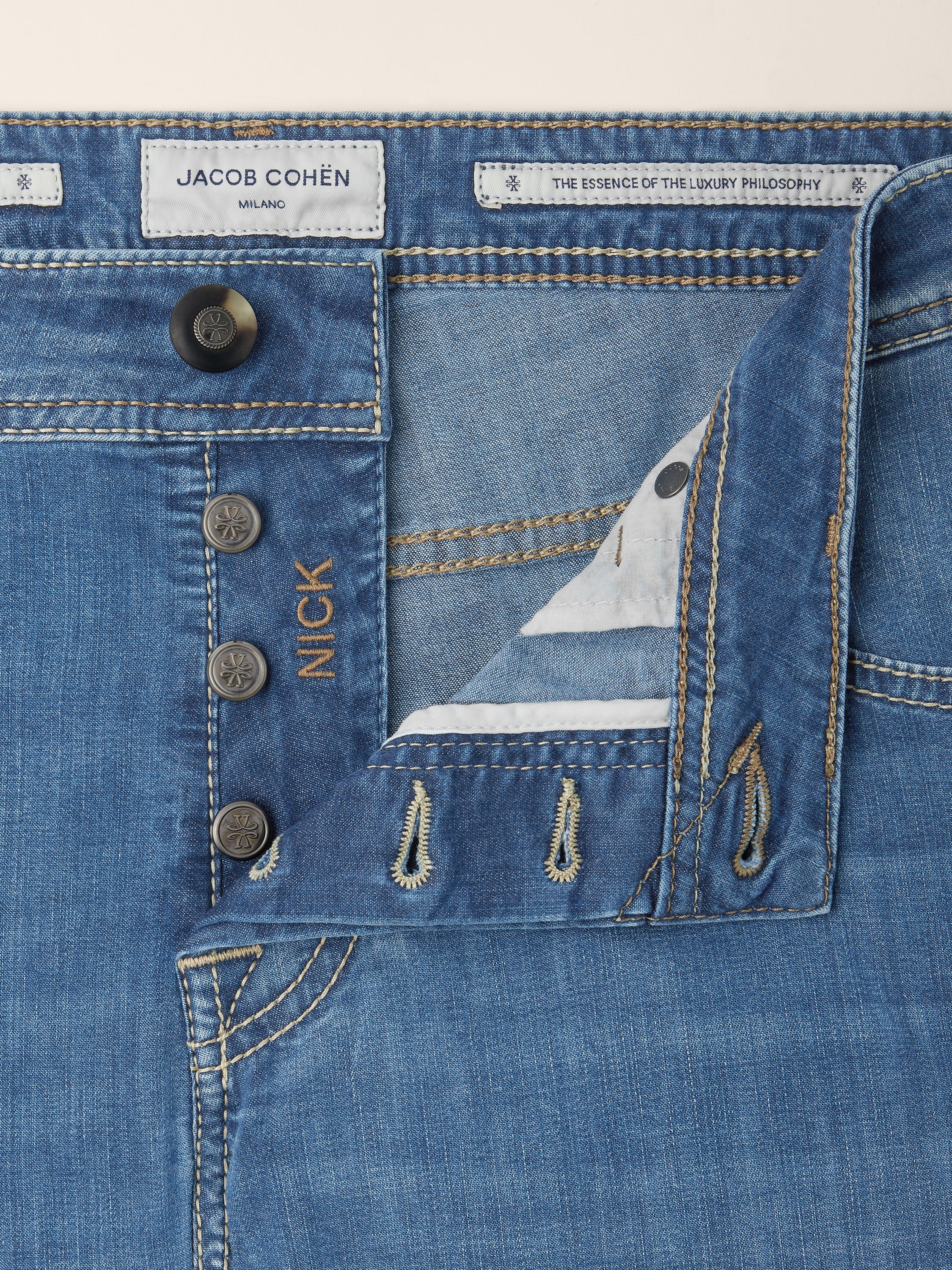 Nick Slim 5 Pocket Jeans in Medium Blue Power Stretch Denim with