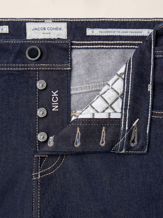 Nick Slim 5 Pocket Jeans in Dark Blue Cotton and Silk Stretch Denim with Rinse Wash 4