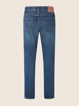 Sean Relaxed-Straight 5 Pocket Jeans in Dark Blue Denim with Vintage Wash 3