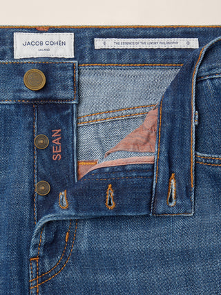 Sean Relaxed-Straight 5 Pocket Jeans in Dark Blue Denim with Vintage Wash 4