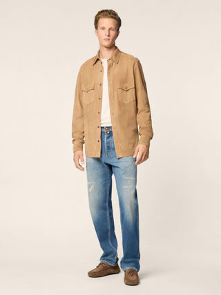 Sean Relaxed-Straight 5 Pocket Jeans in Dark Blue Comfort Denim with Vintage Wash 3