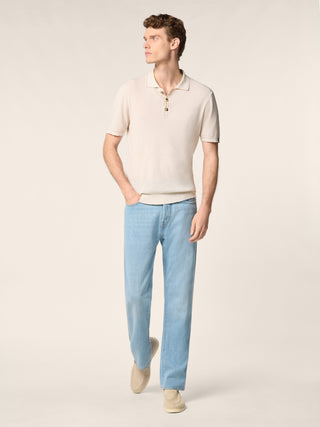 Edo Regular-Straight 5 Pocket Jeans in Light Blue Denim with Vintage Wash 3