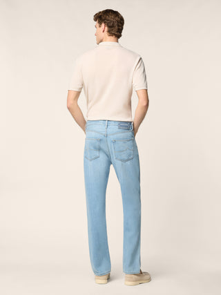 Edo Regular-Straight 5 Pocket Jeans in Light Blue Denim with Vintage Wash 4