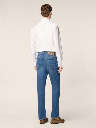 Edo Regular-Straight 5 Pocket Jeans in Dark Blue Denim with Vintage Wash 4