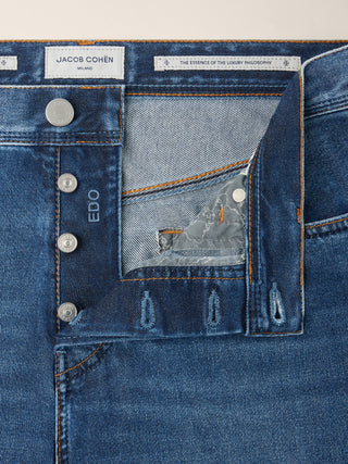 Edo Regular-Straight 5 Pocket Jeans in Dark Blue Denim with Vintage Wash 5