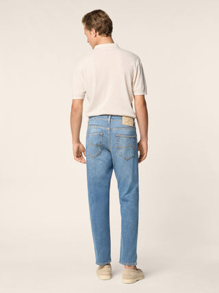 Jude Tapered 5 Pocket Jeans in Medium Blue Comfort Denim with Vintage Wash 4