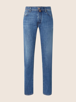 Bard Regular-Slim 5 Pocket Jeans in Medium Blue Comfort Denim