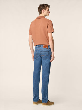 Bard Regular-Slim 5 Pocket Jeans in Medium Blue Comfort Denim 4