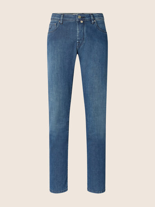 Jeans 5 tasche Bard regular-slim in denim power stretch blu medio lavaggio stone