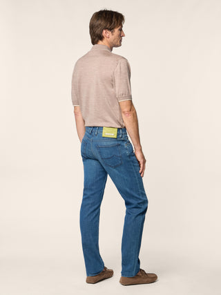 Bard LTD Regular-Slim 5 Pocket Jeans in Medium Blue Power Stretch Denim with Stone Wash 4