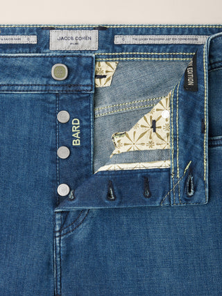 Bard LTD Regular-Slim 5 Pocket Jeans in Medium Blue Power Stretch Denim with Stone Wash 5
