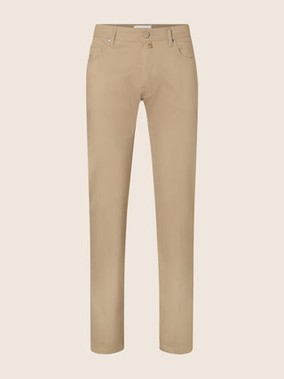 Bard Regular-Slim 5 Pocket Pants in Dark Beige Cotton and Nylon Stretch Poplin