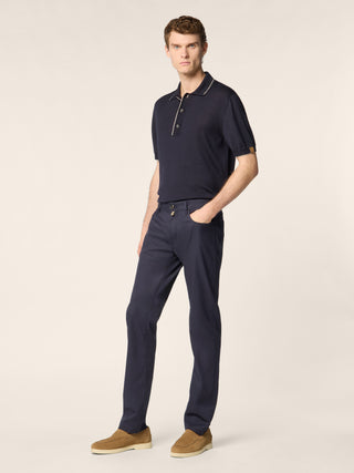 Bard Fast Regular-Slim 5 Pocket Pants in Navy Blue Sea Island Cotton Stretch Twill 3