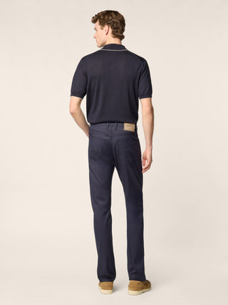 Bard Fast Regular-Slim 5 Pocket Pants in Navy Blue Sea Island Cotton Stretch Twill 4